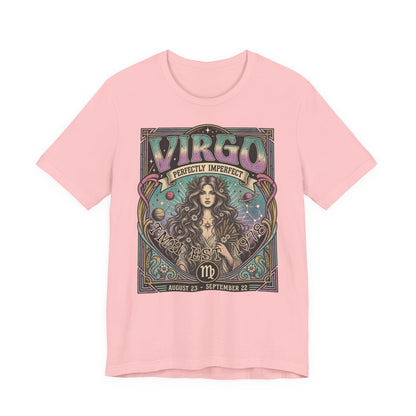 Gepersonaliseerd Virgo T-shirt met astrologisch vintage design, sterrenbeeld Maagd, naam en geboortejaar — uniek shirt voor Virgo’s en astrologieliefhebbers.