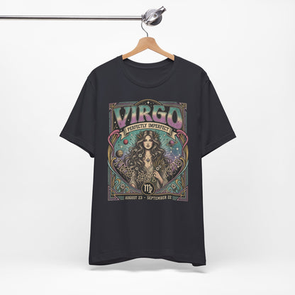Gepersonaliseerd Virgo T-shirt met astrologisch vintage design, sterrenbeeld Maagd, naam en geboortejaar — uniek shirt voor Virgo’s en astrologieliefhebbers. verjaardag