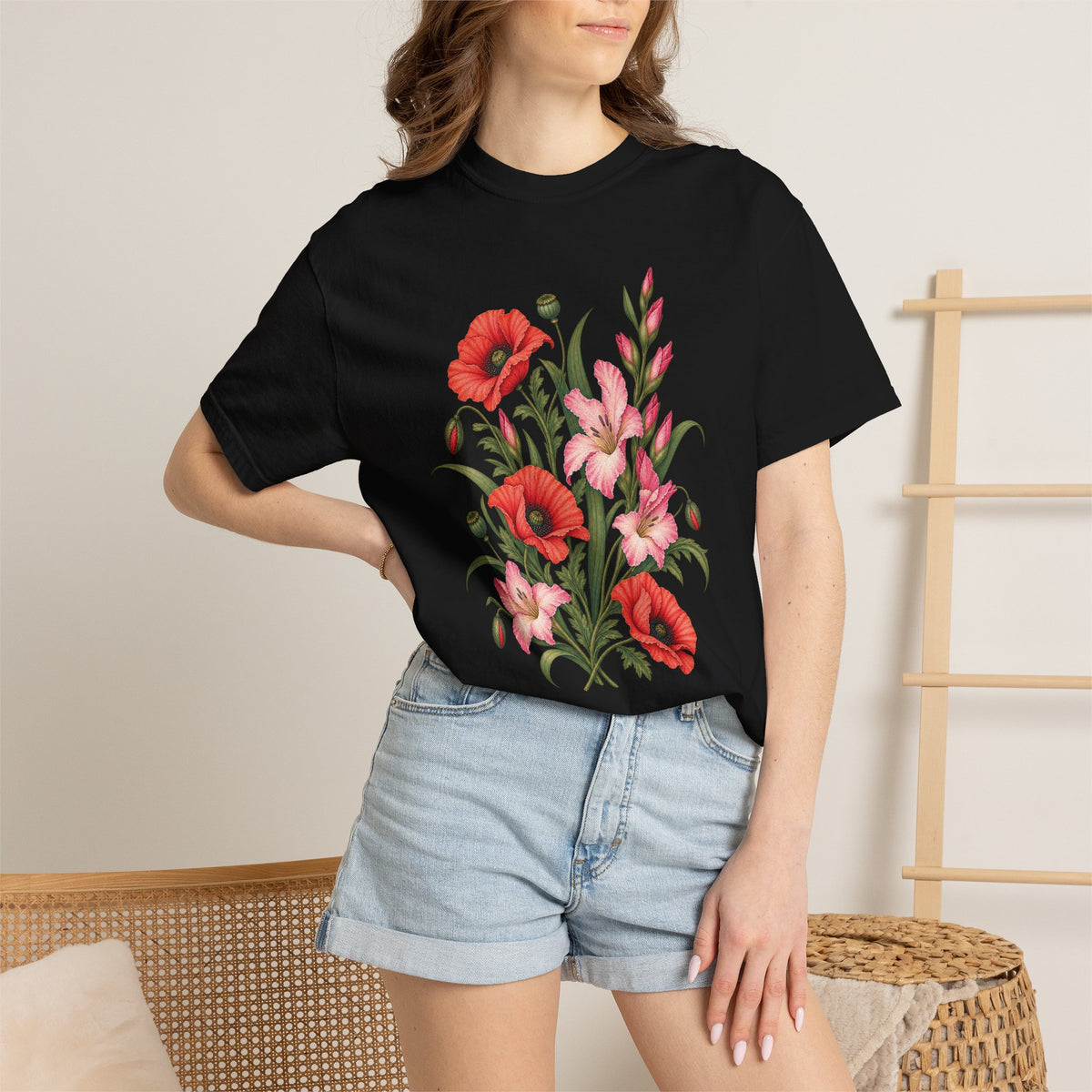 woman with birthmonth flower t-shirt birthday gift mothersday