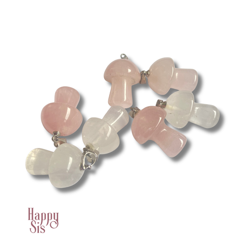 Mini Mushroom Hanger – Rozenkwarts / Bergkristal | Playful natural charm