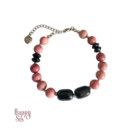 Roze Rhodoniet &amp; Zwarte Obsidiaan Armband | Bold feminine contrast