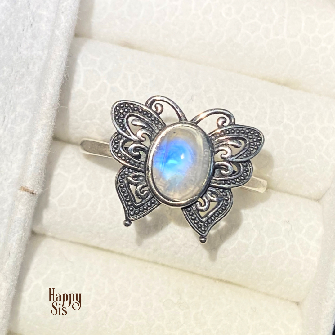 Maansteen Vlinder Ring | Intuïtie en Transformatie