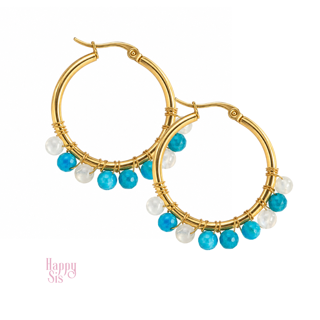 Wire Wrapped Apatiet en Maansteen Oorringen