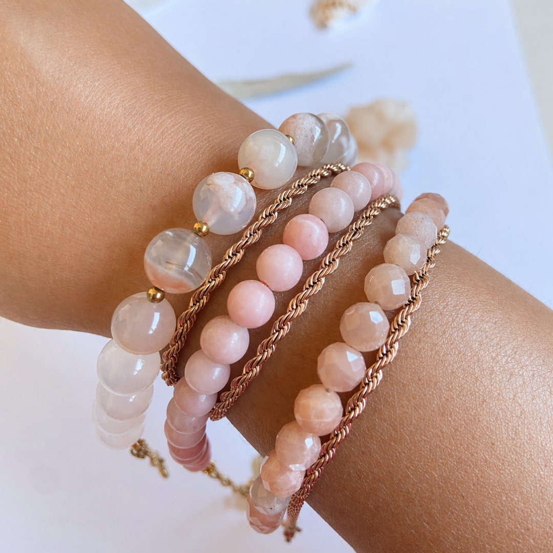 Seleniet en Sakura Agaat Armband | Soft natural elegance