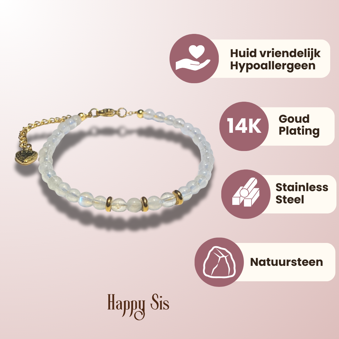 Witte Maansteen – Blue Flash Armband | Intuïtie en Innerlijke Rust