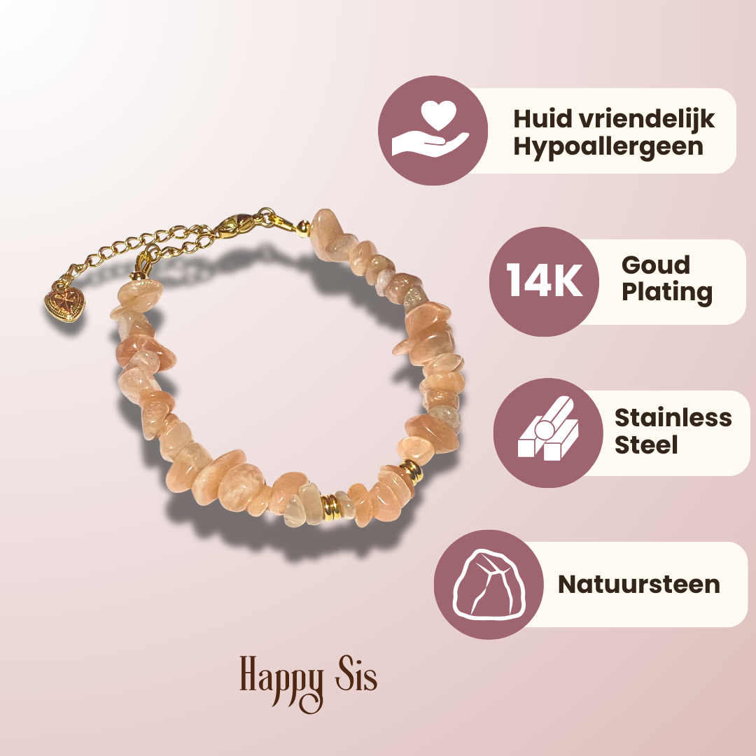 Perzik Maansteen Split – Soft Glow Armband | Vrouwelijkheid en Intuïtie