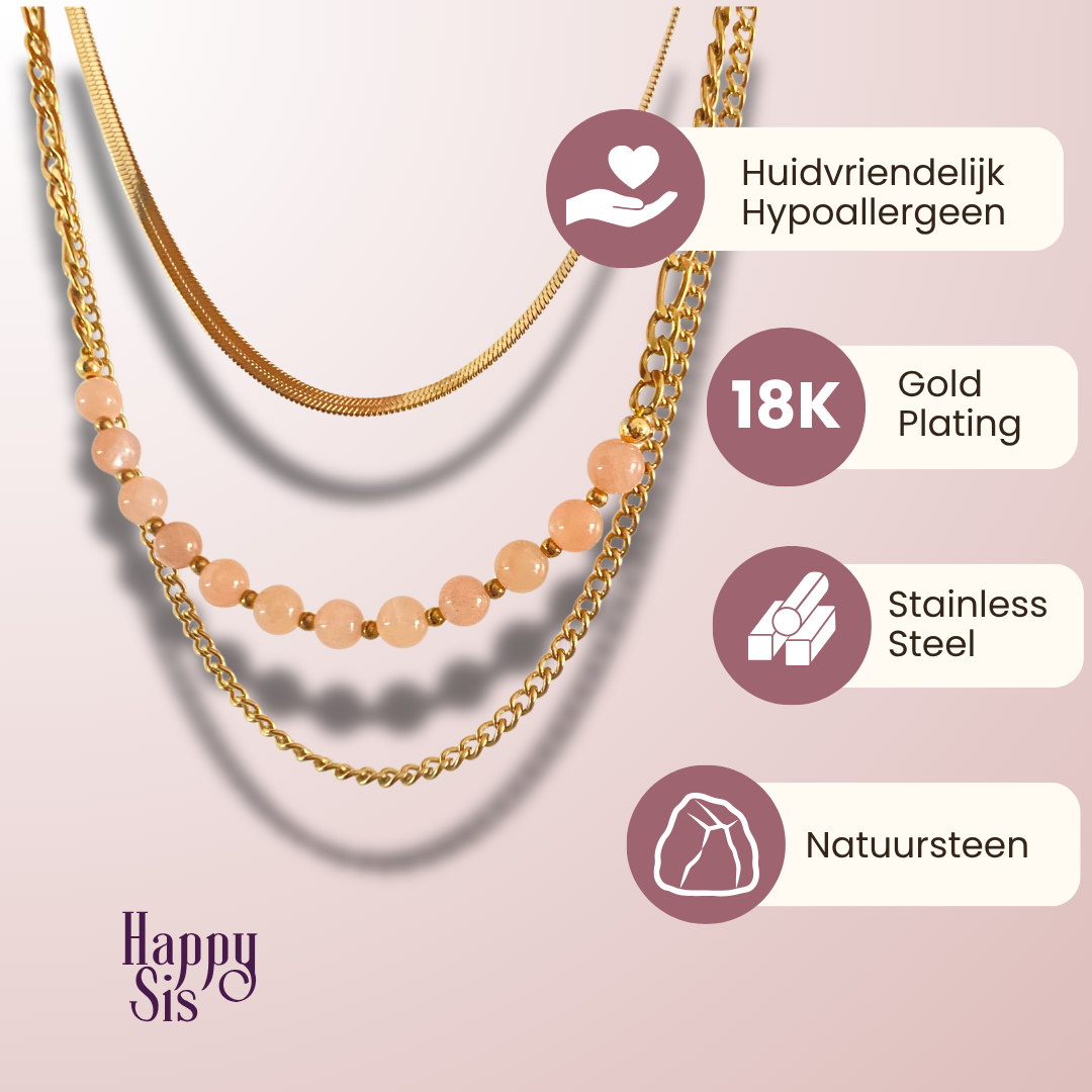 Peach Moonstone – Soft Glow Layered Necklace Set | Soft feminine glow