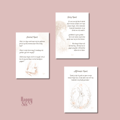 Perzik Maansteen Zacht Begin kaartenset - 3 handgemaakte affirmatiekaarten van dik mat cardstock met spirituele teksten, HappySis