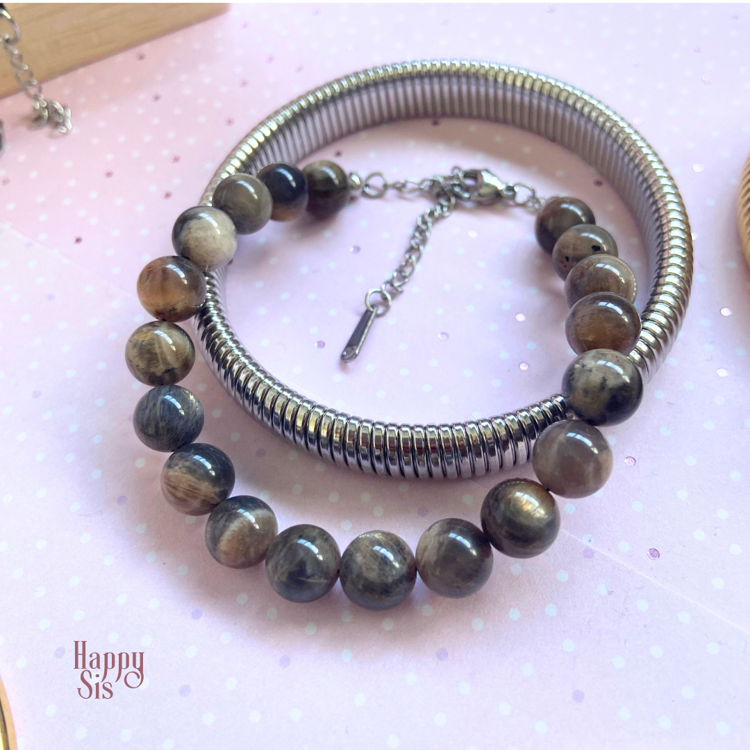Zwarte Maansteen – Divine Feminine Armband set | Dark shimmer elegance
